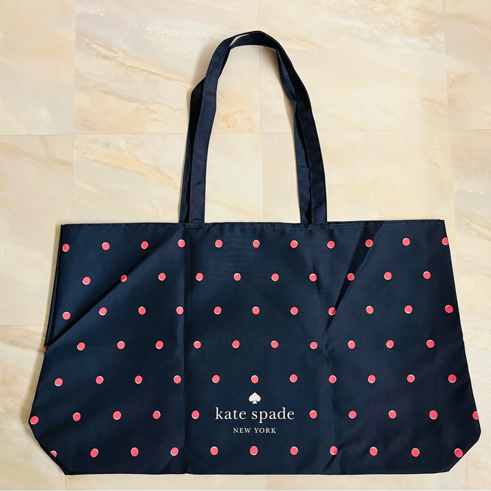 Kate Spade Navy and Pink Polka Dot Fabric Tote Bag (NWOT)